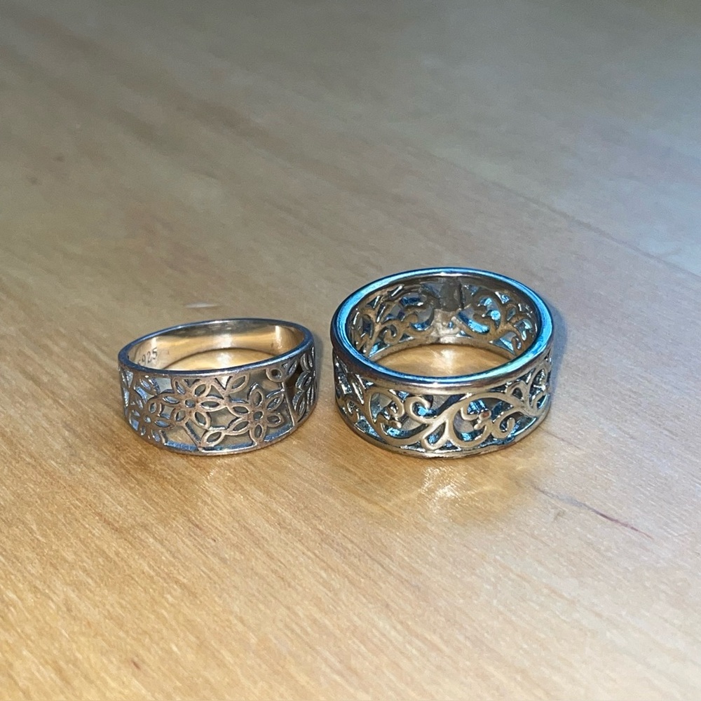 Elegant Silver Filigree Ring Set 2 Piece